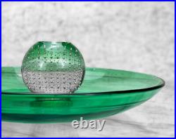 Mid-Century Atomic Bullicante Green Art Glass Chip Serving Plate Mid-Century Atomic Bullicante Green Art Glass Chip Serving Plate