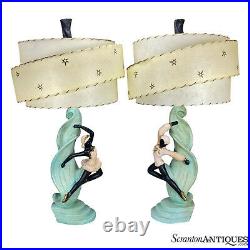 Mid-Century Atomic Chalkware Dancer Table Lamps A Pair
