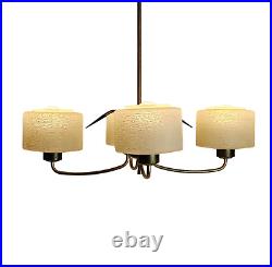 Mid-Century Atomic Chandelier French Brass Glass Ceiling Light 1950s