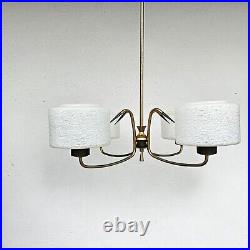 Mid-Century Atomic Chandelier French Brass Glass Ceiling Light 1950s