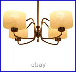 Mid-Century Atomic Chandelier French Brass Glass Ceiling Light 1950s