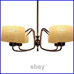 Mid-Century Atomic Chandelier French Brass Glass Ceiling Light 1950s