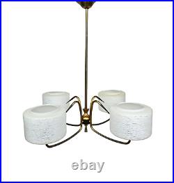 Mid-Century Atomic Chandelier French Brass Glass Ceiling Light 1950s