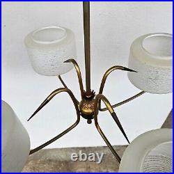 Mid-Century Atomic Chandelier French Brass Glass Ceiling Light 1950s