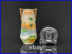 Mid-Century Atomic Japanese Porcelain Palm Tree Motif Bud Vases A Pair Mid-Century Atomic Japanese Porcelain Palm Tree Motif Bud Vases A Pair