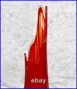 Mid-Century Atomic Large Amberina Red Swung Glass Vase by L. E Smith