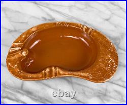 Mid-Century Atomic Large Orange Porcelain Kidney Cigar Ashtray