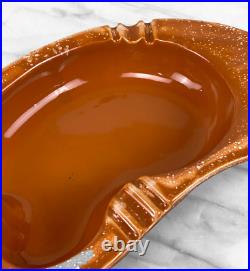 Mid-Century Atomic Large Orange Porcelain Kidney Cigar Ashtray