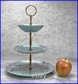 Mid-Century Atomic Marbled Turquoise 3-Tier Serving Platter Centerpiece