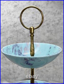 Mid-Century Atomic Marbled Turquoise 3-Tier Serving Platter Centerpiece