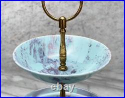 Mid-Century Atomic Marbled Turquoise 3-Tier Serving Platter Centerpiece