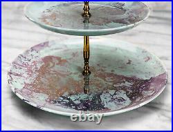 Mid-Century Atomic Marbled Turquoise 3-Tier Serving Platter Centerpiece