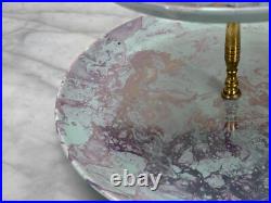 Mid-Century Atomic Marbled Turquoise 3-Tier Serving Platter Centerpiece
