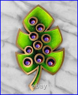 Mid-Century Atomic Monstera Leaf Brass & Enamel Trivet Plaque 10 Mid-Century Atomic Monstera Leaf Brass & Enamel Trivet Plaque 10