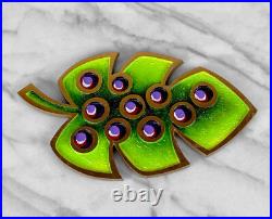 Mid-Century Atomic Monstera Leaf Brass & Enamel Trivet Plaque 10 Mid-Century Atomic Monstera Leaf Brass & Enamel Trivet Plaque 10