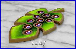 Mid-Century Atomic Monstera Leaf Brass & Enamel Trivet Plaque 10 Mid-Century Atomic Monstera Leaf Brass & Enamel Trivet Plaque 10