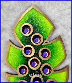 Mid-Century Atomic Monstera Leaf Brass & Enamel Trivet Plaque 10 Mid-Century Atomic Monstera Leaf Brass & Enamel Trivet Plaque 10