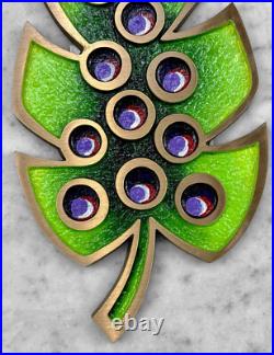 Mid-Century Atomic Monstera Leaf Brass & Enamel Trivet Plaque 10 Mid-Century Atomic Monstera Leaf Brass & Enamel Trivet Plaque 10