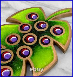 Mid-Century Atomic Monstera Leaf Brass & Enamel Trivet Plaque 10 Mid-Century Atomic Monstera Leaf Brass & Enamel Trivet Plaque 10