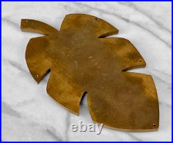 Mid-Century Atomic Monstera Leaf Brass & Enamel Trivet Plaque 10 Mid-Century Atomic Monstera Leaf Brass & Enamel Trivet Plaque 10