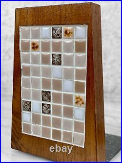 Mid-Century Atomic Mosaic Tile & Teak Library Bookends A Pair