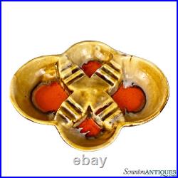 Mid-Century Atomic Orange & Gold Porcelain Sculpted Clover Cigar Ashtray