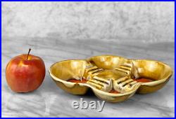 Mid-Century Atomic Orange & Gold Porcelain Sculpted Clover Cigar Ashtray
