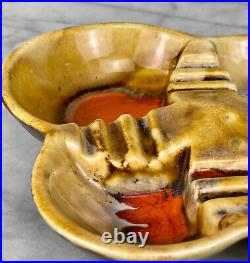 Mid-Century Atomic Orange & Gold Porcelain Sculpted Clover Cigar Ashtray Mid-Century Atomic Orange & Gold Porcelain Sculpted Clover Cigar Ashtray