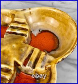 Mid-Century Atomic Orange & Gold Porcelain Sculpted Clover Cigar Ashtray