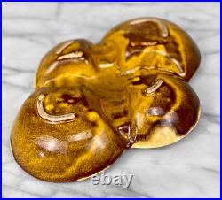 Mid-Century Atomic Orange & Gold Porcelain Sculpted Clover Cigar Ashtray