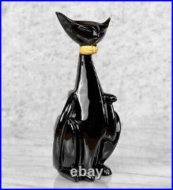 Mid-Century Atomic Porcelain Black Cat Sculpture