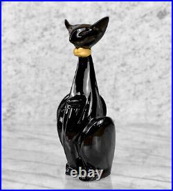 Mid-Century Atomic Porcelain Black Cat Sculpture