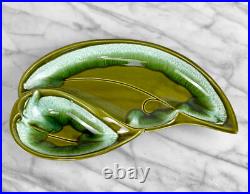 Mid-Century Atomic Porcelain Green Drip Glaze Centerpiece Serving Platter