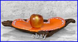 Mid-Century Atomic Porcelain Orange Wood Centerpiece Serving Platter