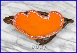 Mid-Century Atomic Porcelain Orange Wood Centerpiece Serving Platter