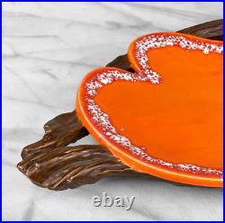 Mid-Century Atomic Porcelain Orange Wood Centerpiece Serving Platter