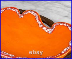 Mid-Century Atomic Porcelain Orange Wood Centerpiece Serving Platter