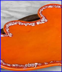Mid-Century Atomic Porcelain Orange Wood Centerpiece Serving Platter
