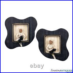 Mid-Century Atomic Sculptural Chalkware Pixie Elf Wall Hanging Plaques A Pair