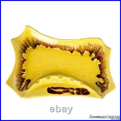 Mid-Century Atomic Sculptural Yellow Drip Glazed Porcelain Cigar Ashtray
