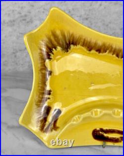 Mid-Century Atomic Sculptural Yellow Drip Glazed Porcelain Cigar Ashtray