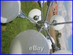 Mid Century Atomic Sputnik Chrome Chandelier 9 Opal balls era Kaiser Sciolari