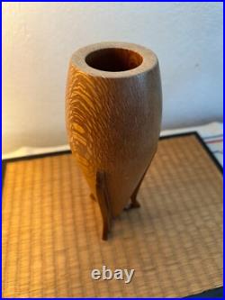 Mid Century Atomic Style Artisan Turned Carved Wood Art Vase 9 MCM Signed