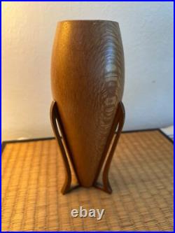 Mid Century Atomic Style Artisan Turned Carved Wood Art Vase 9 MCM Signed