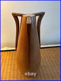 Mid Century Atomic Style Artisan Turned Carved Wood Art Vase 9 MCM Signed