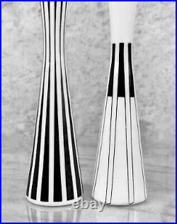 Mid-Century Atomic Tapered Art Glass Black & White Bud Vases A Pair