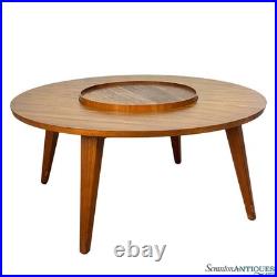 Mid-Century Atomic Teak Round Cocktail Table with Lazy Susan Center