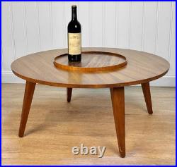 Mid-Century Atomic Teak Round Cocktail Table with Lazy Susan Center