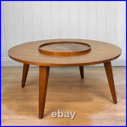 Mid-Century Atomic Teak Round Cocktail Table with Lazy Susan Center