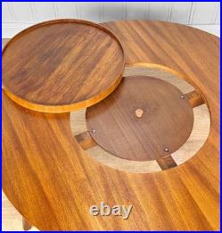 Mid-Century Atomic Teak Round Cocktail Table with Lazy Susan Center